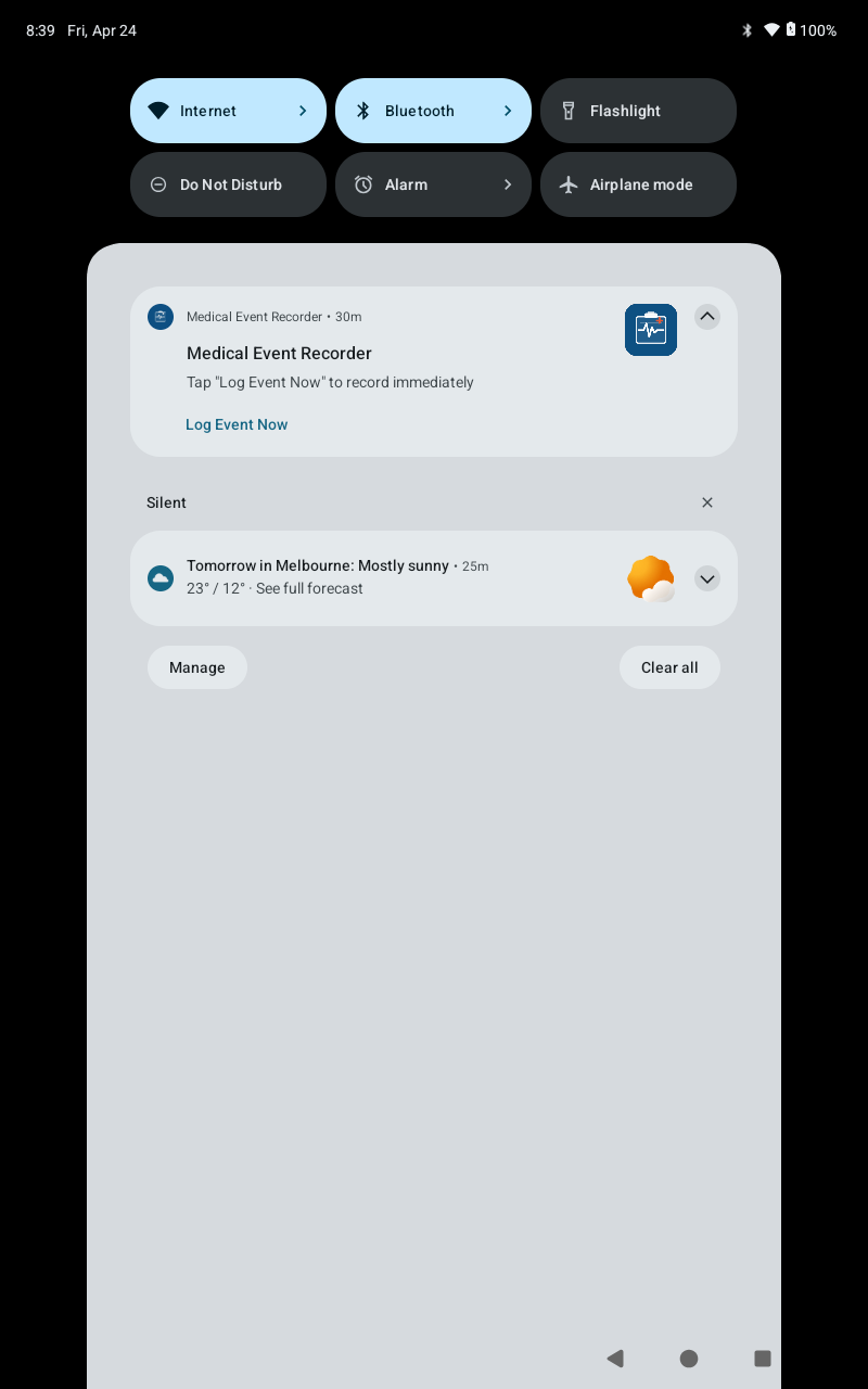 Log Event Now from the notification shade