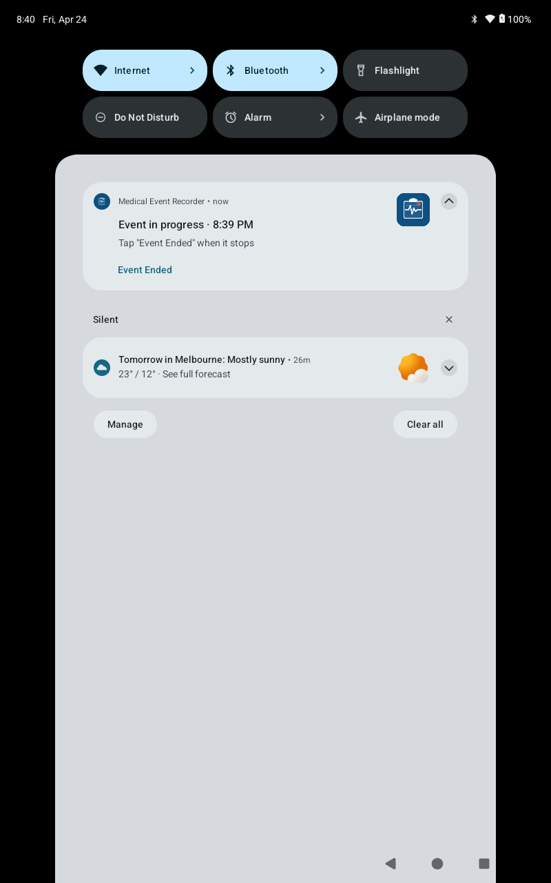 Event in progress notification with Event Ended button